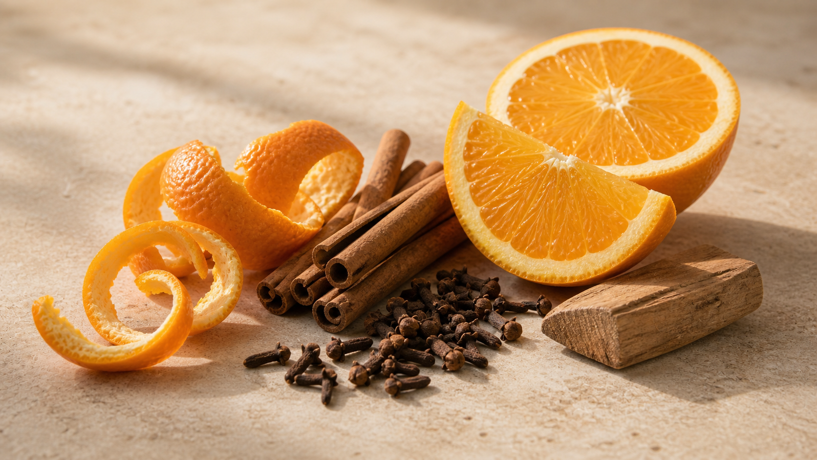 Ilustración naranja, canela y clavo.